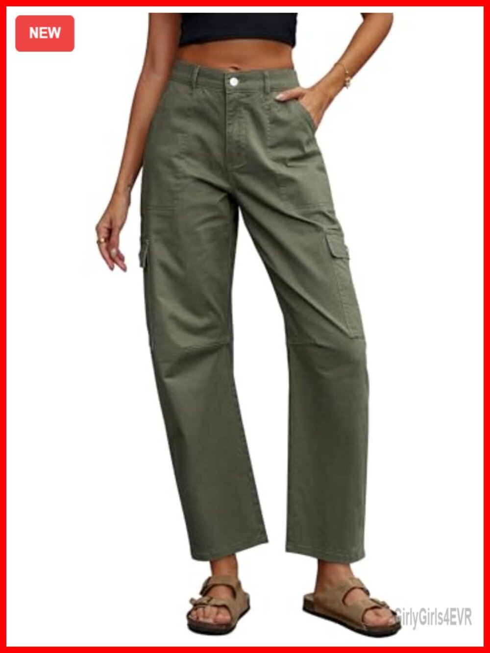 High Waisted Cargo Barrel Jeans Wide Leg Ankle Pants 6 Pockets Utility